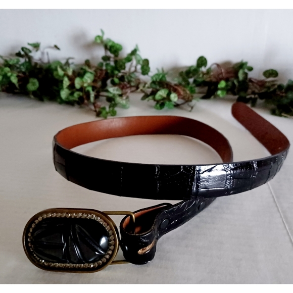 Genuine Alligator Leather Solid Brass Buckle Belt - Black - Picture 16 of 16